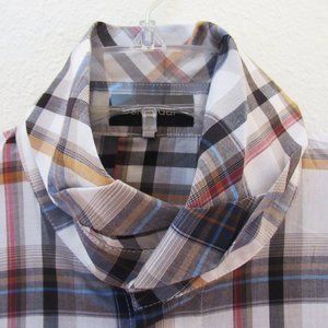 Made in England:  100% Cotton ESKANDAR Plaid Women's Blouse, Size 2 (Eskandar M)